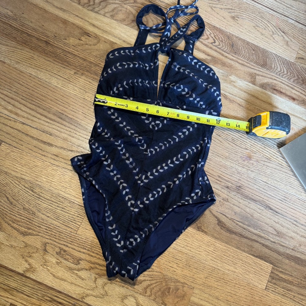 Robin Piccone Navy Blue Chevron Print Halter One Piece Swimsuit  Size 6 - Picture 4 of 7
